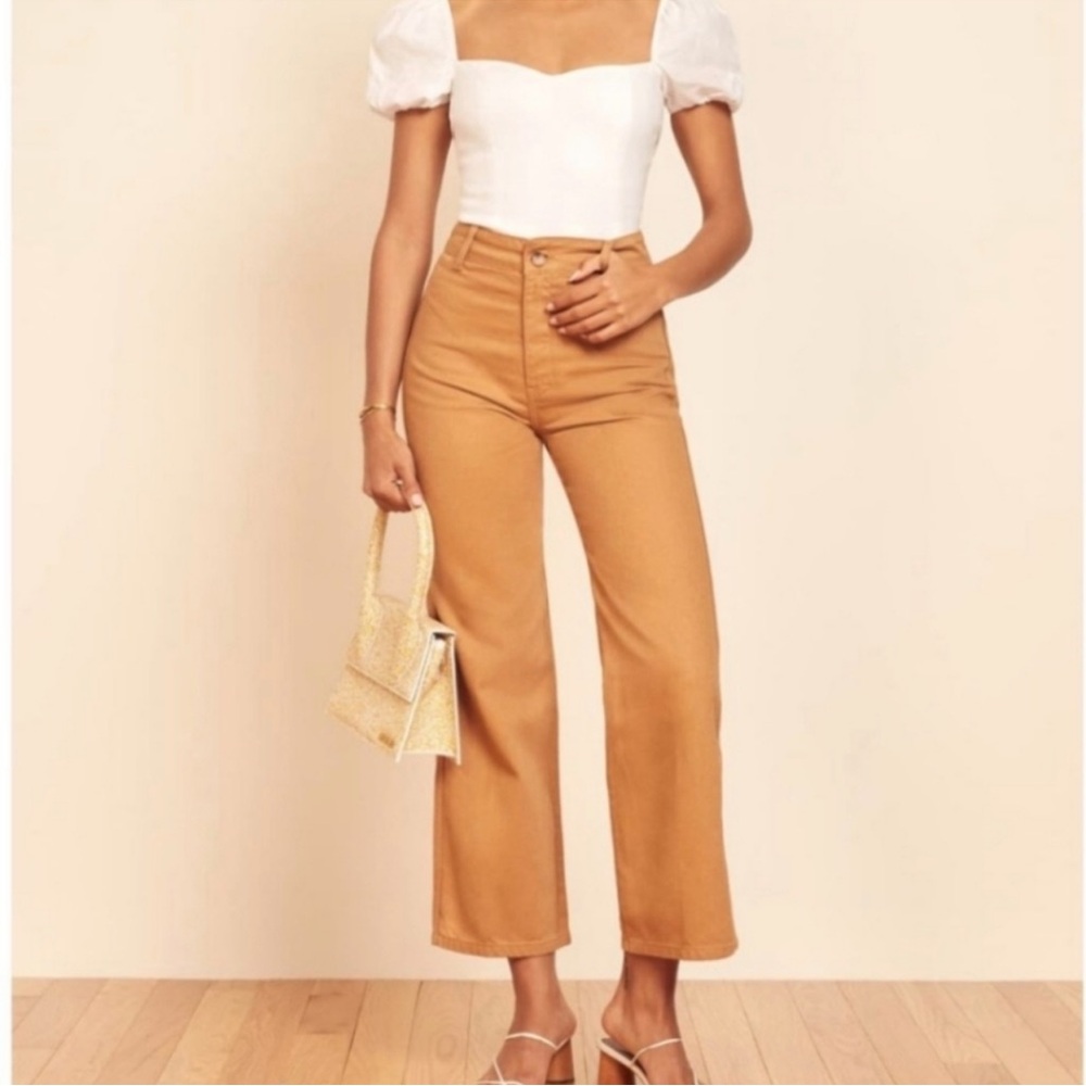 Reformation Marine Wide Leg Cropped Jeans in Butterscotch Size 24